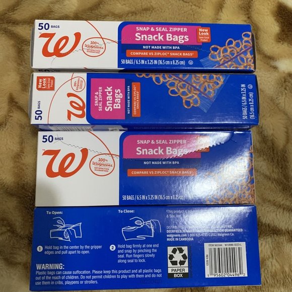 4 X 50 Walgreen Snap & Seal Zipper Snack Bags - Picture 1 of 2